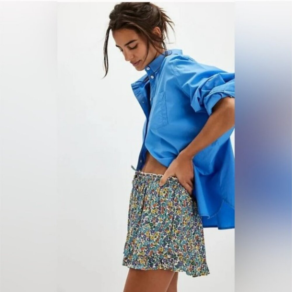 Free People Ellia Printed Floral Blue Green Ruffle Skorts Shorts Size S - NEW